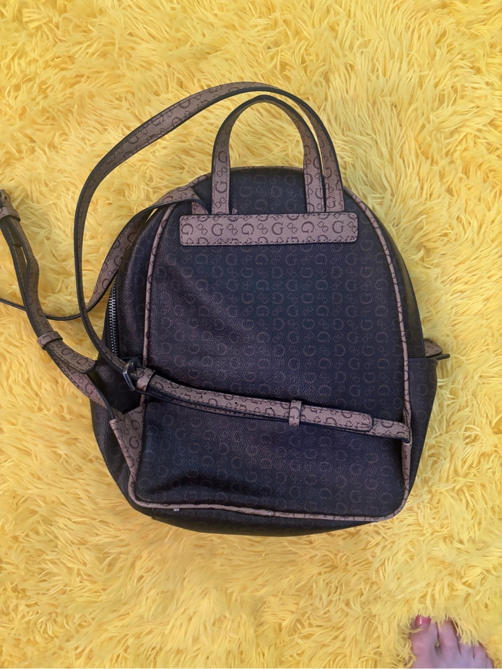 GUESS Brown/Tan Monogram Mini Backpack - Picture 3 of 3
